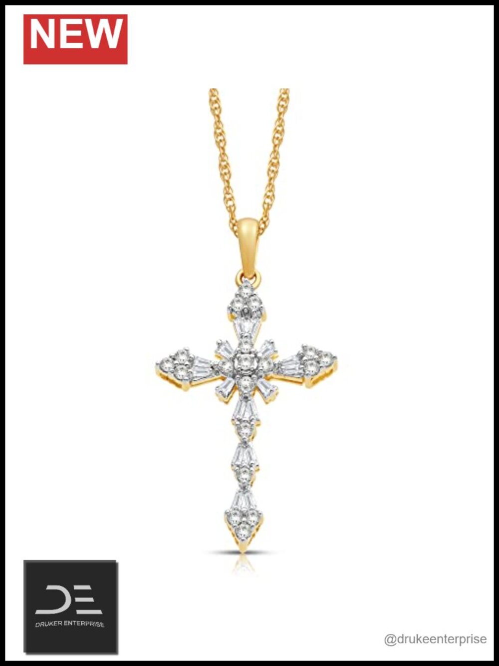 10K Yellow Gold Diamond Cross Pendant Necklace with 18" Rope Chain, 1/2 CTW